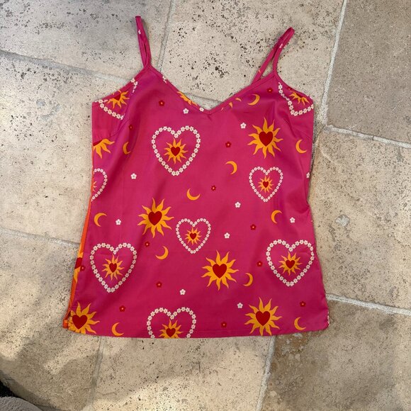Never Fully Dressed Satin Cami Top- Sun & Heart Print - Picture 2 of 7